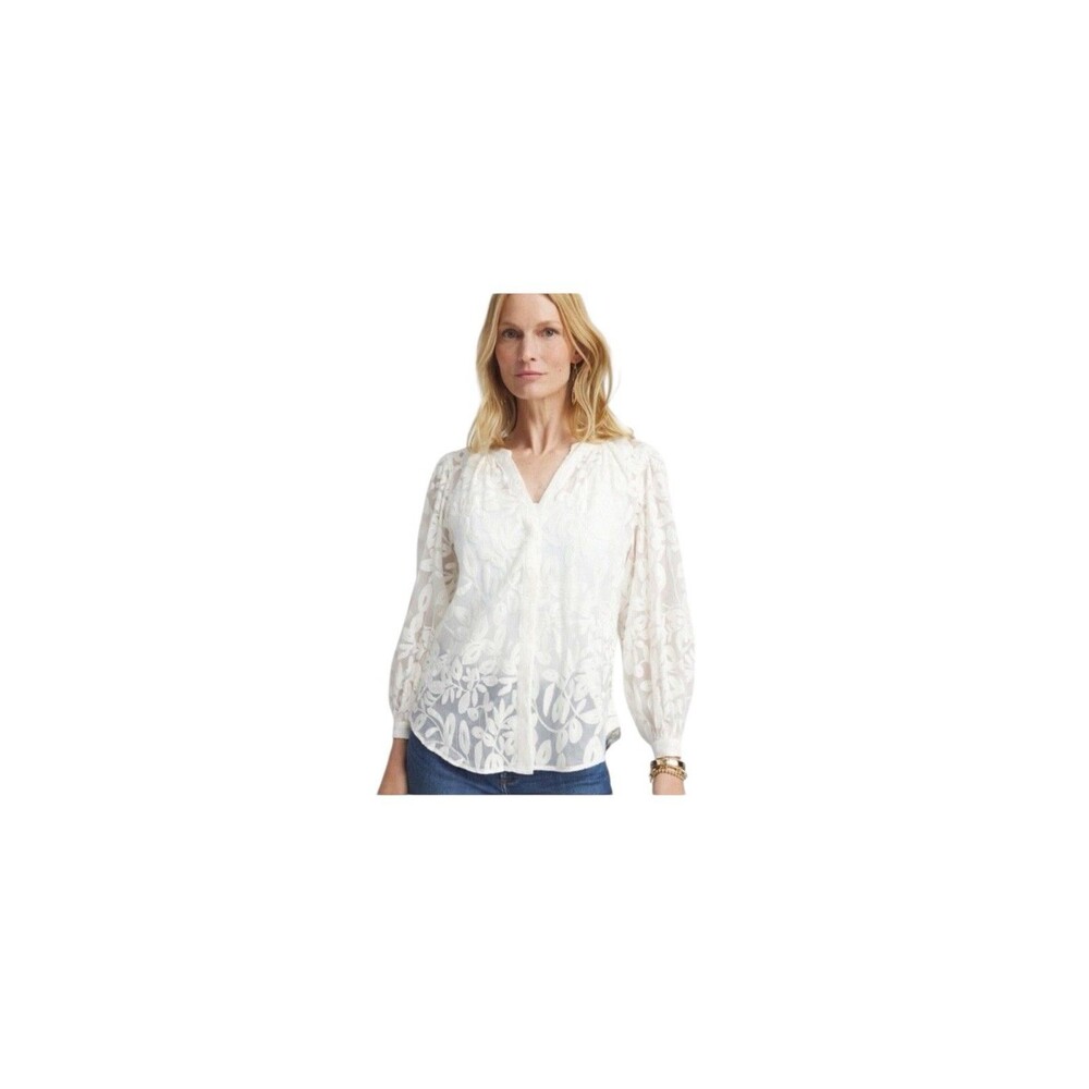 Chico’s Solid Embroidered Crinkle Blouse  Sheer Size 16 NWT